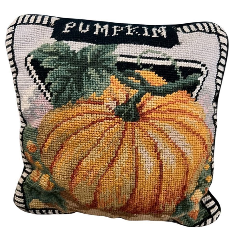 Needle point pumpkin accent pillow